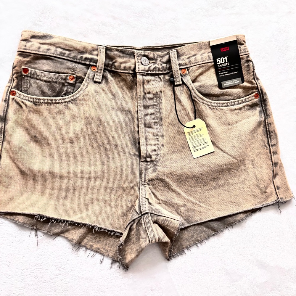 LEVI'S PREMIUM 501 High Rise Button-Fly Gray Denim Cut-Off Shorts--NWT--32 - Picture 4 of 13